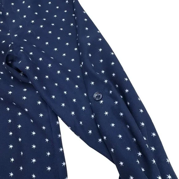 Chico's Women's Navy Blue Collared LS Blouse Top Star Print, Size 1 (US M) - Picture 5 of 7